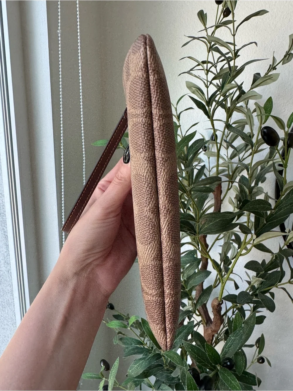 Coach Tan/Brown Large Corner Zip Wristlet In Signature Canvas